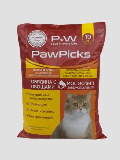 Сухой корм для кошек Paw picks говядина с овощами, 10 кг