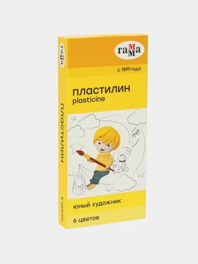 Пластилин Гамма "Юный художник", 06 цветов, 84г, со стеком, картонная упаковка — DELISTO-280042
