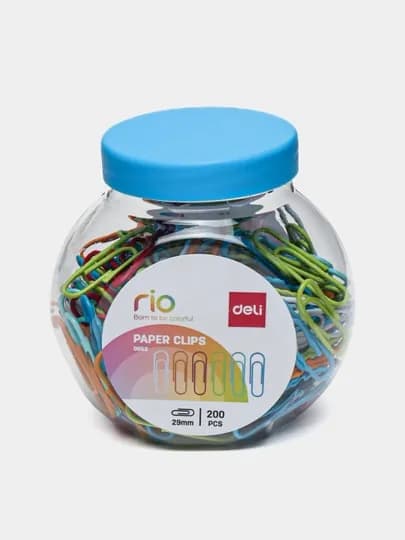 Скрепки, 200 шт, Deli E0053 — ДЕЛИ-P109962-СИНИЙ