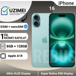 Смартфон Apple iPhone 16 128 ГБ (eSIM/nano SIM), зеленый