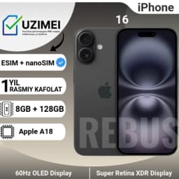 Смартфон Apple iPhone 16 128 ГБ (nanoSim/eSim), черный