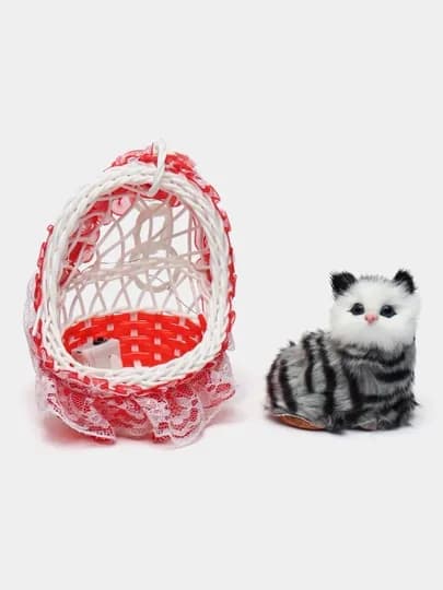 Kачеля игрушка, кукла Кот в корзине, со звуками мяуканья — MKIDS7-CATKACH-ВИШН