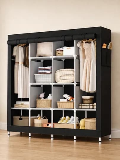 Складной шкаф органайзер, тканевый, для вещей и обуви, 130 x 45 x 170 см — HOME21-SKU-ЧЕРН