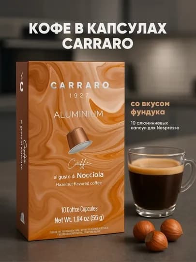 CARRARO NOCCIOLA, 10 капсул, Nespresso