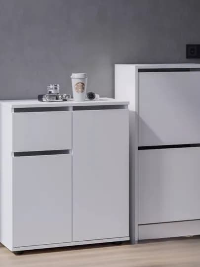 Белый узкий комод с ящиком и дверцей, 63,8×75×33 см
