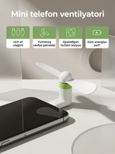 Мини-вентилятор для телефонов Xiaomi, Samsung и iPhone — LUCKYGQ-VENTILYATIR-БЕЛЫЙ-IPHONE