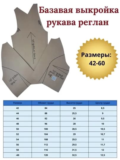 Базовая выкройка с регланным рукавом – профессиональная конструкторская разработка — CHINAR2-АНДОЗА2-46