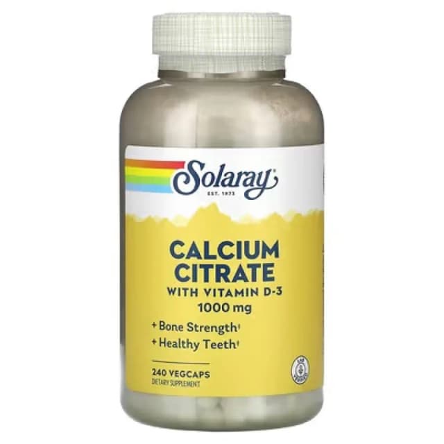 Solaray, Kaltsiy tsitrati bilan vitamin D3, 1000 mg, 240 vegetarian kapsula (13176)