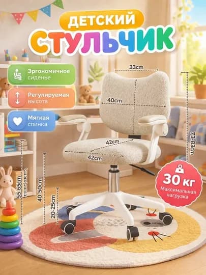 Детское эргономичное кресло с регулировкой высоты и удобной анатомической спинкой — HOUSE01-BOLALARKRESLO-СЕРЫЙ