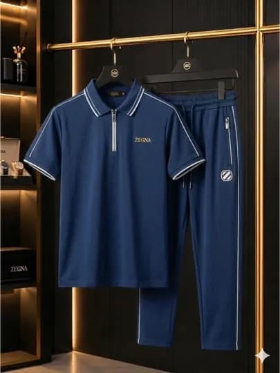 Спортивный костюм мужской Zegna, комплект футболка-поло на молнии и штаны — AVNS-ZEGNA-ТЕМНСИН-XXL