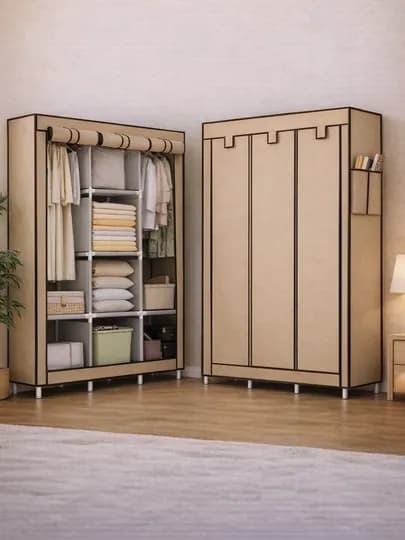 Складной шкаф органайзер, тканевый, для вещей и обуви, 130 x 45 x 170 см — OPTOVIJ-KOMODLAR-КРЕМОВ