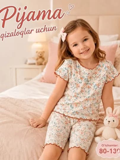 Пижама для девочек, детская пижама, комплект из двух предметов, летняя пижама — HUMYRA-PYJAMA-МАНГО-122
