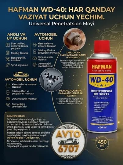 Смазка универсальная проникающая Hafman, жидкий ключ WD-40, 450 мл