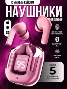 Беспроводные наушники TWS Bluetooth 5.3 с сенсорным управлением — BARA01-DISPLEYLARMM-РОЗОВ