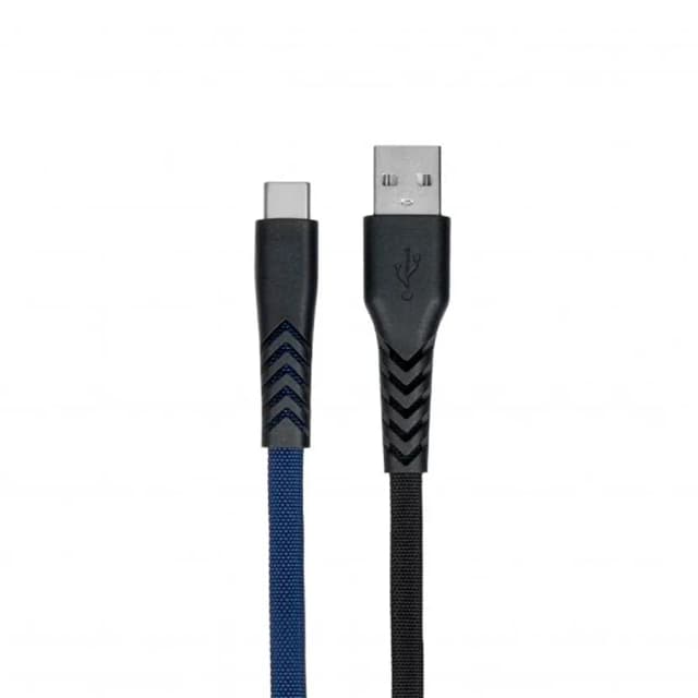 Кабель Е Cable USB 2.0 to Type C Flat fabric, black/blue, 1m 2E-CCTT-1MBL