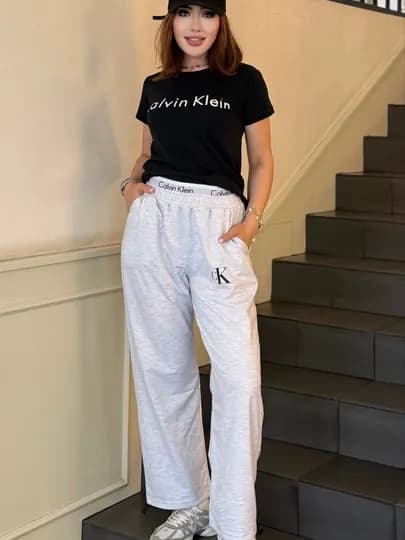 Женский костюм двойка с футболкой и широкими брюками Calvin Klein — FEMMEGL-СК-ЧЕРН-Freesize