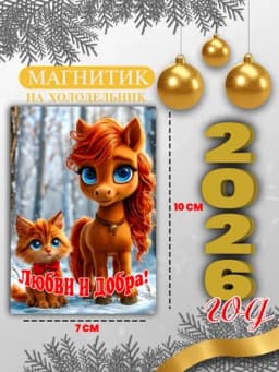 Магнит на холодильник "Лошадь символ года 2026", подарок на новый год — GIFTSSS-2026YILMAGNIT-БЕЖМЕЛ