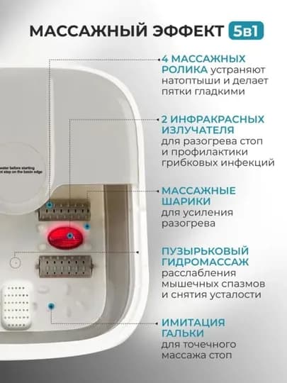 Ванна с гидромассажем ног SPA и подогревом, серый, розовый