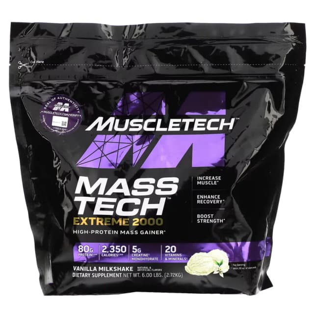 Высококалорийный гейнер MUSCLETECH Mass Tech Extreme Gianer vanilla milkshake, 2.7кг