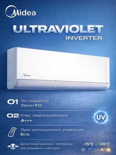 Кондиционер Midea инверторный, R32, охлаждение и обогрев, до –15 °C на обогрев — SMARTL-MID12-РАЗНОЦВ
