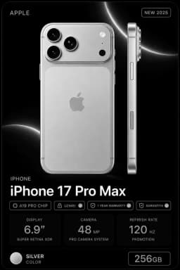 Смартфон Apple iPhone 17 Pro Max 256 ГБ (nanoSim+eSim), Silver