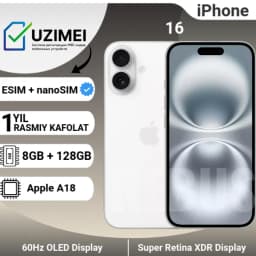 Смартфон Apple iPhone 16 128 ГБ (nanoSim/eSim), белый