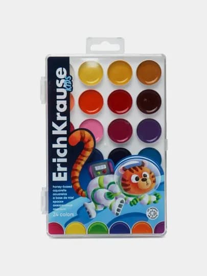 Краски акварельные ErichKrause Kids Space Animals медовые с УФ защитой 24 цвета 61362