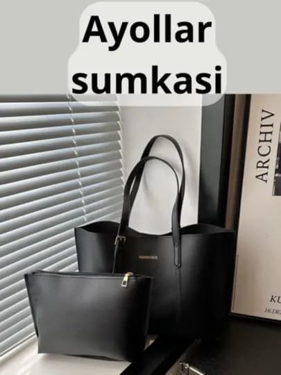 Женский комплект сумок из эко кожи, 2 предмета (большая и маленькая) — SOYZARA-SUMAAAS-ЧЕРН