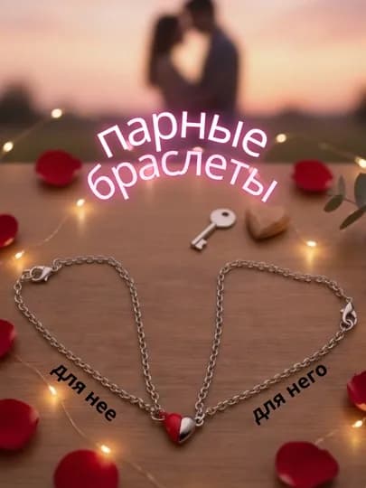 Парные браслеты, с магнитом, сердце, замок, для влюбленных, для друзей, подарок