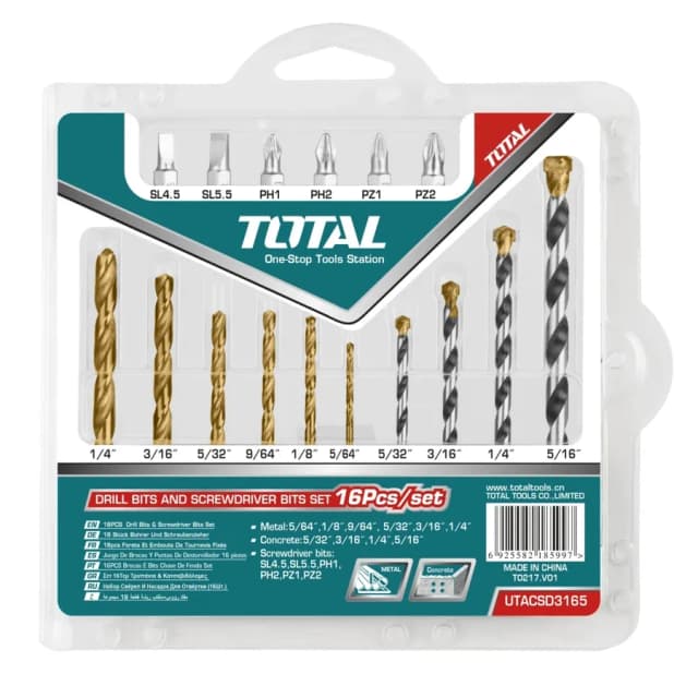 TOTAL TACSD3165 (16 dona) metall va beton burg‘ulagichi hamda otvyortka uchlari to‘plami
