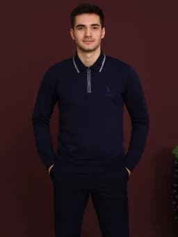 Стильная модель Поло-оверсайз с длинными рукавами для мужчин — ARZON10-POLOSVITER07-ИНДИГО-XL
