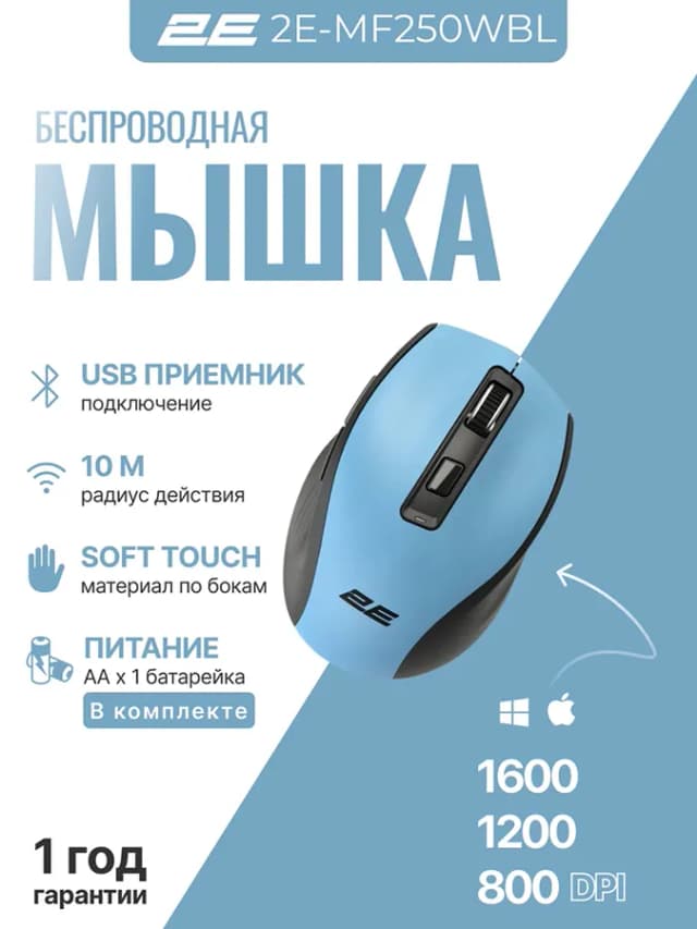 Мышь 2E MF250, синий