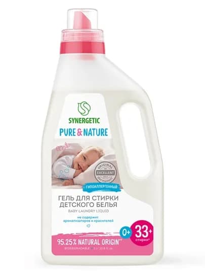 Гель для стирки SYNERGETIC для детского белья, 1 л (33+ стирки)