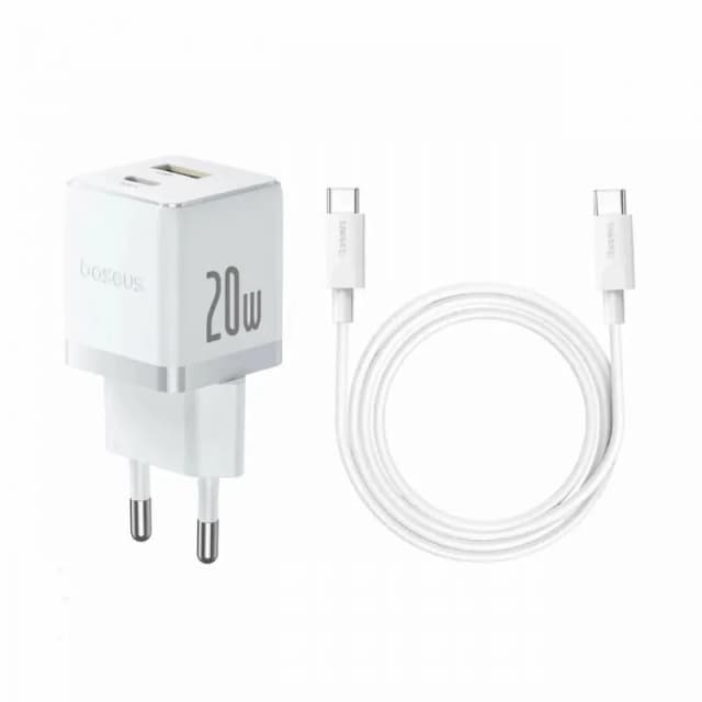 Сетевое зарядное устройство Baseus Palm White Fast Charger 1C 20W EU + Cable Type-C to Type-C 1m