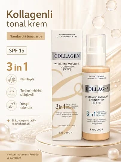 Enough Collagen Тональный Крем — Отбеливающий Увлажняющий SPF15 100мл — ESTERO-ENOUGHCOLLAGENFOUNDATIONSPF15