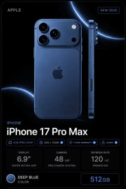 Смартфон Apple iPhone 17 Pro Max 512 ГБ (nanoSim+eSim), Deep Blue