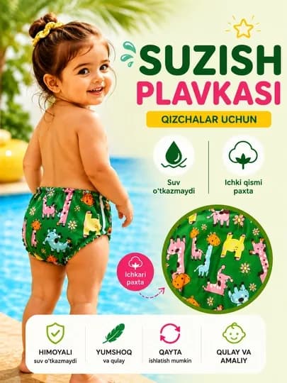 Премиальные детские плавки для купания, внутри хлопок, снаружи водонепроницаемый слой — BAXTLIY-PLAVKA-ТЕМНЗЕЛ-L