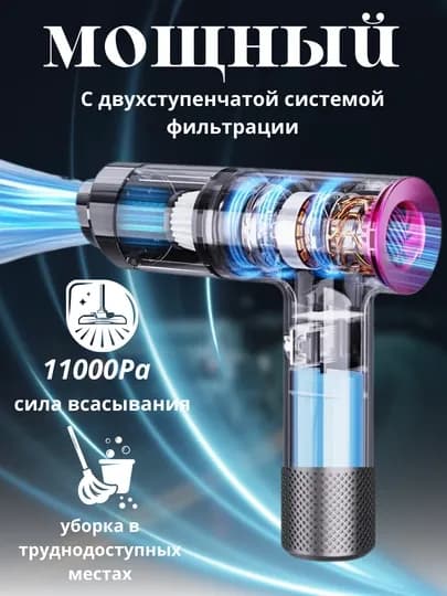 Автомобильный пылесос, 11000 Ра для сухой и влажной уборки, беспроводной