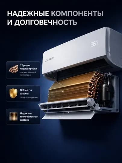 Кондиционер Ziffler 12 DC Inverter, R32 Freon, 135-265 V + Ten