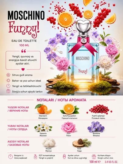 Moschino Funny Eau De Toilette женский парфюм 100 мл свежий цветочный аромат — SOFATIR-MOSFUN