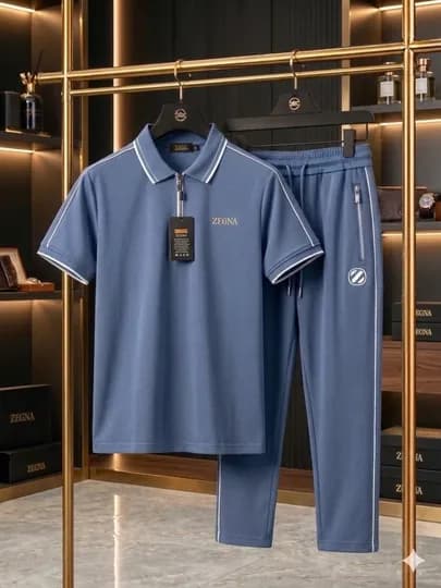 Спортивный костюм мужской Zegna, комплект футболка-поло на молнии и штаны — AVNS-ZEGNA-НГОЛУБ-ML