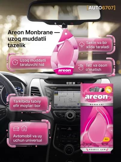 Areon Monbrane ароматизатор 8мл — 60 дней, 4 ароматов, не оставляет следов, Болгария — AVTO670-AREONTOMCHI-РОЗОВ