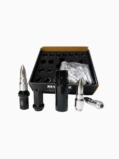 Гайки колесные BLOX M12×1.5, стальные, пуля, чёрные, серебристые, комплект — CTSMS-CTSBLXLN-СЕРЕБРН