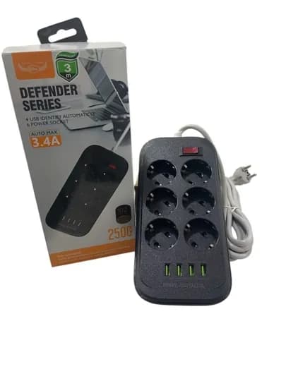 Удлинитель, 3 метра, 4 порта USB, 6 розеток — MAXYUX-6403PIL