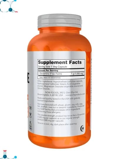 NOW Foods, Sports, L-глутамин, двойная сила, 1000 мг, 120 капсул, Халяль — NOWORIG-GLUTAMN-0094