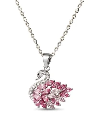 Женская цепочка – кулон в форме лебедя с кристаллами SWAROVSKI — MZNJWL-ZANJIR1-РОЗОВ