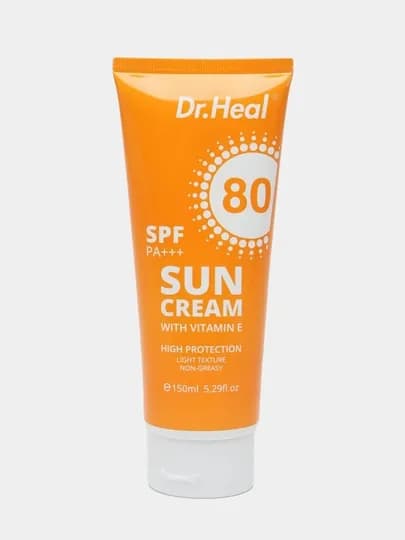 Солнцезащитный крем Dr. Heal Sun Cream SPF 80 PA+++, витамин E, кокосовое масло, 150 мл