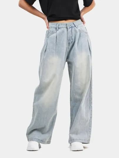 Джинсы женские, широкие, на высокой посадке — FASHFIT-JEANS10-ГОЛУБ-M
