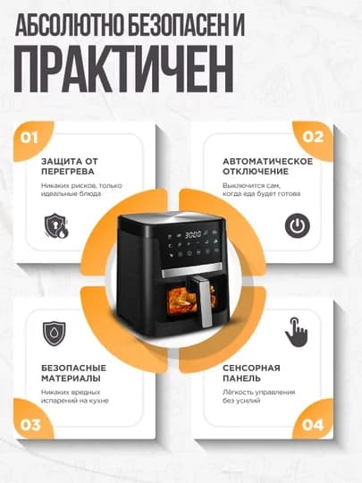 Аэрогриль Deime 6, 7, 8, 10 л, фритюрница без масла, 10 в 1, 1800 Вт, многофункциональная — DEIME-AEROGRL-ЧЕРН