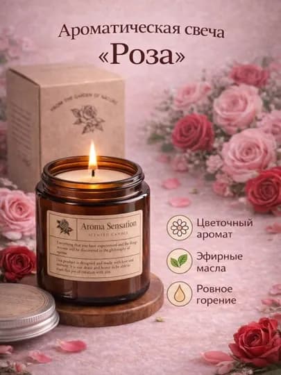 Свеча ароматическая в стакане, аромасвеча, Цветочная композиция — BATHROO-SVECHA-БОРДОВ